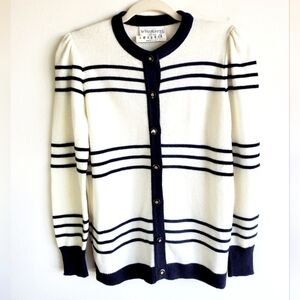 Vintage Vivanti Petites for I. MAGNIN Ivory and Blue Knit Cardigan Size 4